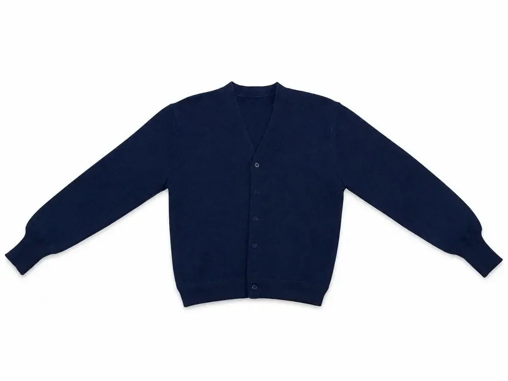 Vintage Men’s Medium Navy Blue Button Front Cardigan Sweater V-Neck